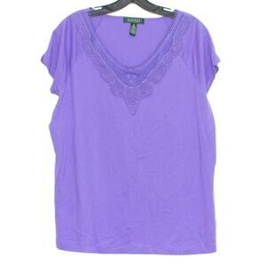 Lauren Ralph Lauren Womens Top Vintage Boho Feminine Romantic Casual Purple 1X